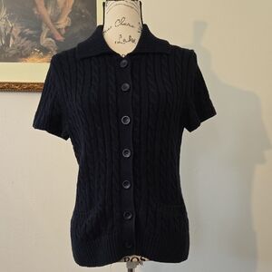L.L. Bean Navy Blue Cable Knit Button-Up Cardigan